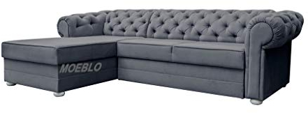 MOEBLO Chesterfield Ecksofa Sofa Couch Garnitur Stoff Samt (Velour) Glamour Wohnlandschaft - Avia (Dunkelgrau, Ecksofa Links)