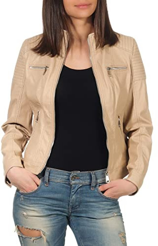 Malito Damen Jacke - figurbetonte Kunstleder Jacke mit Zipper - lässige Bikerjacke - Kurze Freizeitjacke mit Reißverschluß 5179 (3XL, beige)