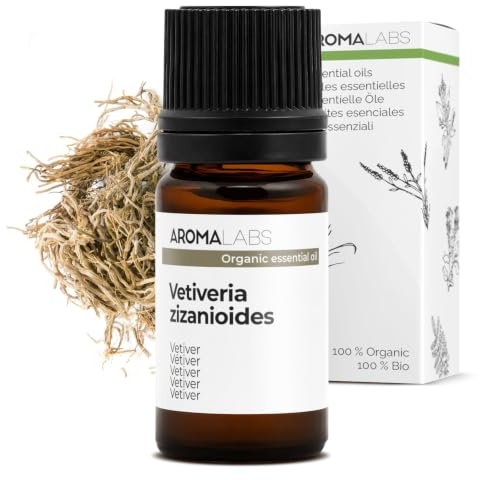 BIO - VETIVER Essential Oil - 5mL - 100% Pure, Natural, Chemotyped and AB/Cosmos Certified - AROMA LABS (French Brand)