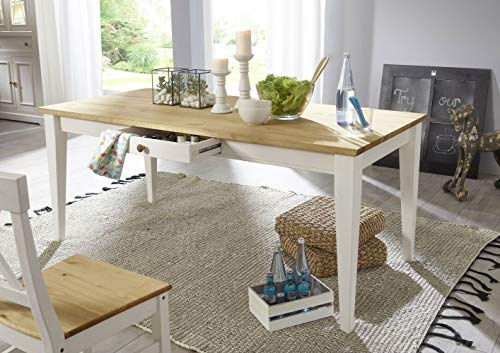 Esstisch WZ-0133 Weiß Eichefarbig Kiefer Massiv 180x90 Küchentisch Tisch