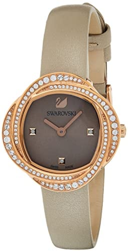 Swarovski Orologio Crystal Flower, Cinturino In Pelle, Grigio, Pvd Oro Rosa