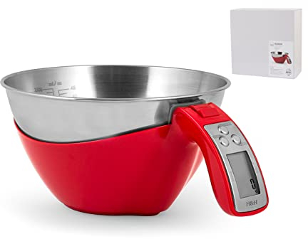 H&H Bilancia Cucina Digitale, Inox, Rosso, kg5