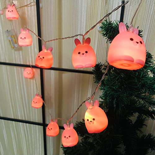 Cartoon Tiere LEDs Kaninchen Lichterkette Batteriebetrieben Rosa Hase Deko Nachtlicht für Weihnachten Hochzeiten Geburtstag Kinder Schlafzimmer (1.65m/10led)