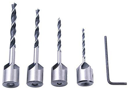 ANCLLO Woodworking Countersink Chamfer Drill Bit Three Pointed High Speed Steel Drill Bits Set, 4 In 1