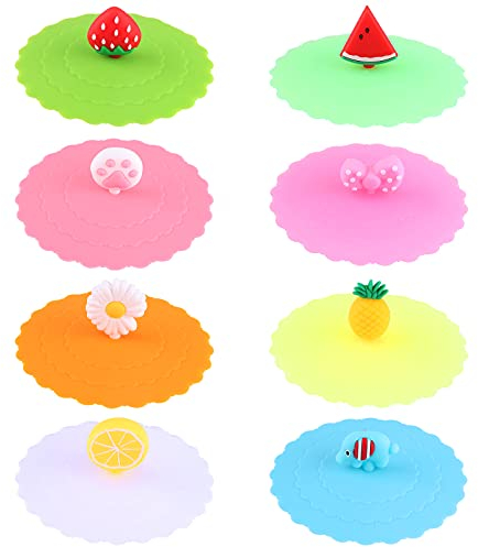 8 Stück silikon Becher Deckel 10cm Wiederverwendbarer Deckel Kaffeetasse Deckel Abdeckung Silikon glasdeckel Erdbeerananas Wassermelone Kreativer auslaufsicherer Becherdeckel für Tee Bier Weinglas
