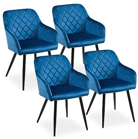 CLIPOP Esszimmerstühle 4er Set, Küchenstuhl Samt Bezug Wohnzimmerstuhl Polsterstuhl mit Armlehne Metallbeine Polstersessel Stuhl für Esszimmer Wohnzimmer Küche (4, Samt Blau)