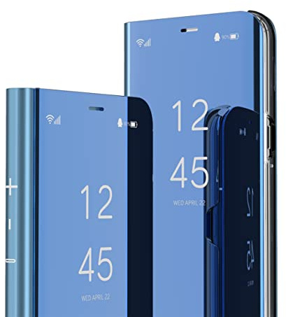 IMIRST iPhone 13 Case, Mirror Design Clear View Flip Bookstyle Luxury Protecter Shell With Kickstand Case Cover for Apple iPhone 13 6.1 2021. Flip Mirror: Blue