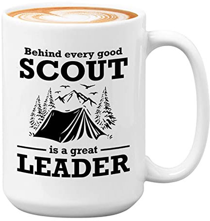 Bubble Hugs Scout-Tasse, weiß, 425 ml – Every Good Scout is A Great Leader – Scout Explorer Adventurer Camping Camper Mountain Wandern