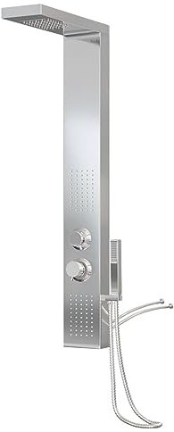 vidaXL Shower Panel System, Stainless Steel Square Design, Multifunction Rainfall, Waterfall and Massage Jets, Handheld Option, Convenient Control Knob