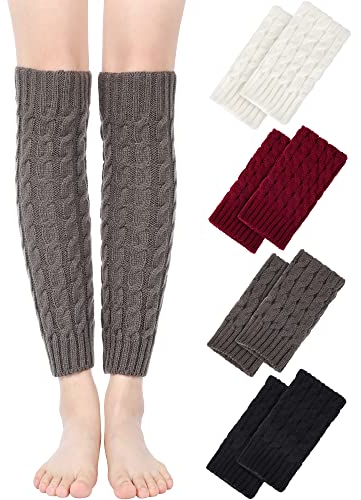 Boyiee 4 Paar Damen Gestrickt Beinwärmer Strick Beinstulpen Lang Winter Stiefelsocken, 4 Farben
