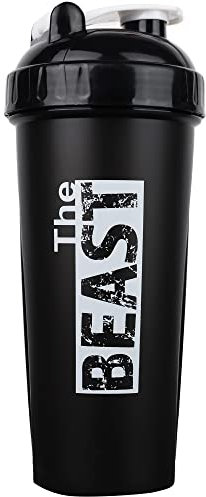 THE BEAST Protein Shaker Water Bottle by Dad Bod Nutrition - Black 28 Ounce Cup With Whisk Action Rod