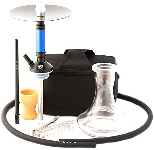 Shisha - Cachimba Completa Olympo V2, Base de Cristal, cuerpo de aluminio anodizado, Kit completo, mas Bolsa de transporte. (Azul)