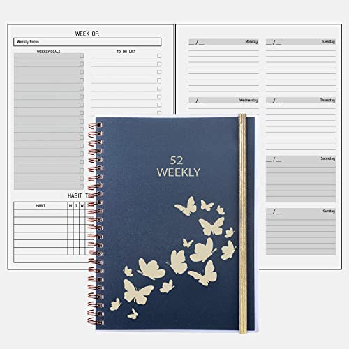 Wochenplaner Ringbuch Undatiert 52 Wochen, A5 Planer mit To do listen Gewohnheits-Tracker, Mehr Notizen Kontak Seitet, Tasche, Gummiband, Idee als Kalender 2024 Buchkalender Schülerkalender