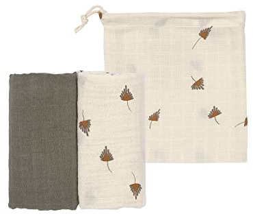 LÄSSIG Coperta Baby Puck Panno di garza Set di 2 Cotone 60 x 60 cm tortora