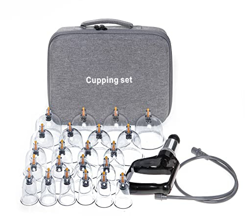 Anti Cellulite Ensemble de ventouses chinoises professionnelles avec étui de voyage, ventouses pour hijama avec pompe magnétique sous vide, kit de massage cellulite 22 tasses