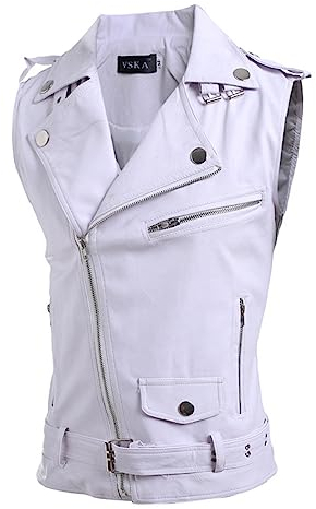 Gefomuofe Men's Leather Vest Motorcycle Vest Zip Chopper Vest Faux Leather Biker Rocker Motorcycle Club Vest Lacing Vest Motorcycle Team Punk Leather Vest Coat Faux Leather Vest, White, L