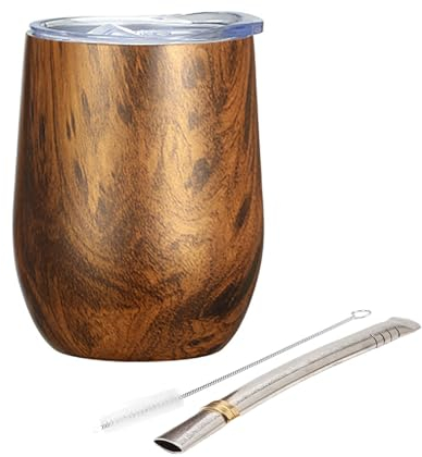 Yerba Mate, tazza mate in acciaio inossidabile, 360 ml, adatta per tè mate, caffè e tè alla frutta, marrone teak