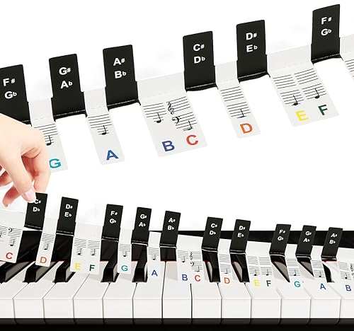 Removable Piano Keyboard Note Labels, Reusable Piano Music Notes Guide for Beginner No Need Stickers Piano Notes Overlay Large Letter 88 Piano Key Labels for Kids Piano Accessories (Multicolor)
