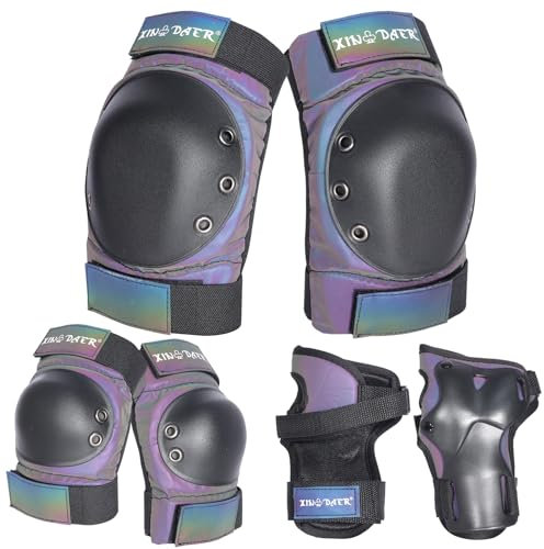 XINDAER Equipo de protección de patinaje para adultos, rodilleras y coderas con muñequeras para patinaje sobre ruedas, monopatín y scooter, rodilleras para adultos para mujeres y hombres (grande),