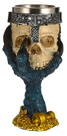WNDUOKXH Totenkopf Weinglas mit Klaue Harz Gotischer Kelch Mittelalter Metall Vintage Kelch Gaming Retro Drinkware Hausdekor