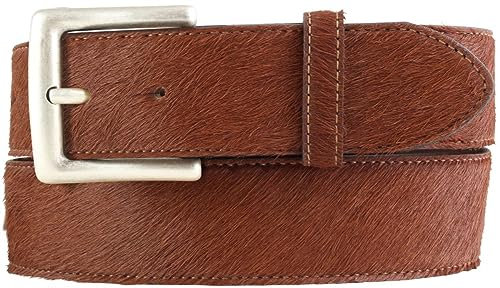 BELTINGER Hochwertiger Fell-Ledergürtel 4 cm | Trachten-Gürtel für Herren 40mm | Fell-Gürtel mit altsilberner Gürtelschließe | Braun 105cm