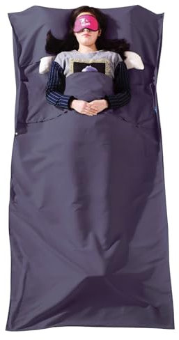 TRIWONDER Hüttenschlafsack aus Baumwolle, Schlafsack Inlett, Leichte Schlafsack Inlay, Sommerschlafsack, Reiseschlafsack für Backpacking, Hostels und Hütten (Dunkelviolett, 80 x 210cm)