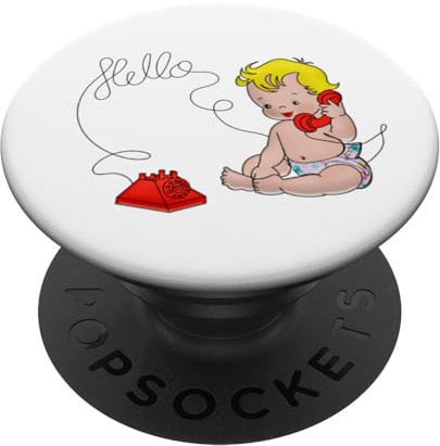 retro baby und telefon niedlich vintage kinder sagen hallo PopSockets mit austauschbarem PopGrip