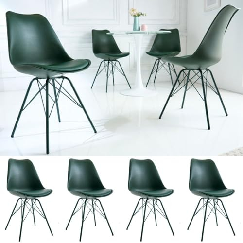 LEBENSwohnART 4er Set Design-Klassiker Stuhl Norway grün Retro Metallgestell