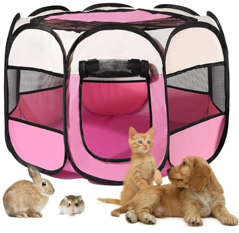 Welpenlaufstall Faltbar 74x74x43cm, Hundelaufstall für Wohnung, BRIMOREA Katzengehege, Kaninchengehege innen,für Laufstall Hund, Katzen, Hasen und Kleintiere sowohl drinnen als auch draußen(Rosa)