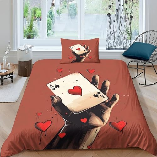 MEFESE Poker Bed Linen Light Plush Long Mikrofaser Duvet Cover Warm Liebes-Muster-Poker Duvet Cover and Pillowcase with Zip Hypoallergener Mikrofaser Für Kinder Teenager Erwachsene Single（135x200cm）