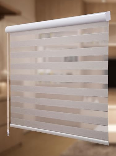 PlisseeOnline Doppelrollo Duorollo mit Alu Kassette Weiß 100% Polyester Breite: 170 cm Höhe: 200 cm Blickdicht Deckenmontage Freihängend für Fenster und Türen Raffrollo Seitenzugrollo Zebra Perde