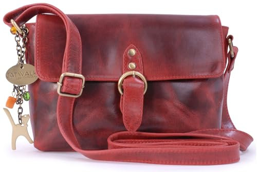 Catwalk Collection Handbags - Damen Leder Umhängetasche - Crossbody Bag/Handtasche Klein - Verstellbarer Schultergurt - Freya - Rot