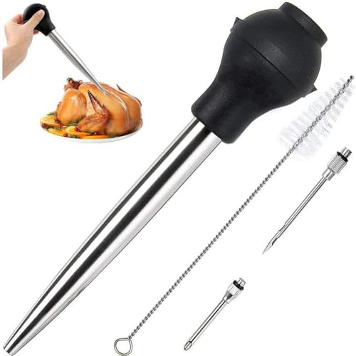 Fopytu Turkey Baster Stainless Steel Turkey Baster with Silicone Suction Bulb Turkey Baster Syringe for Home Cooking Baking Roasting