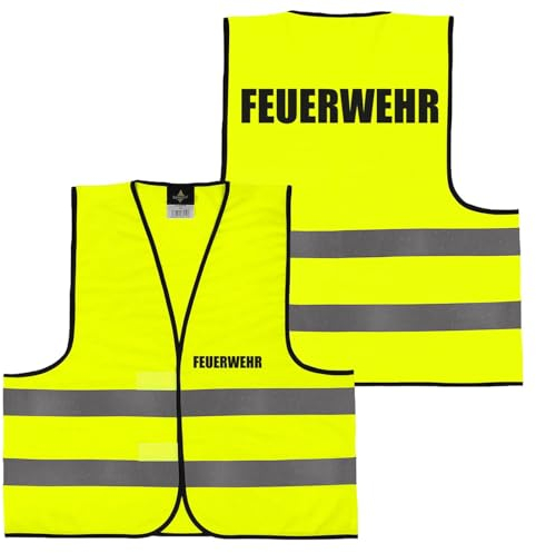 Alsino Warnweste mit Aufdruck - Sicherheitsweste Feuerwehr Sicherheit Bauaufsicht Suchteam Ordner Rücken/Front- Druck - M/XL/XXL/5XL, Größe wählen:XXL, Motiv wählen:040 Feuerwehr (Gelb)