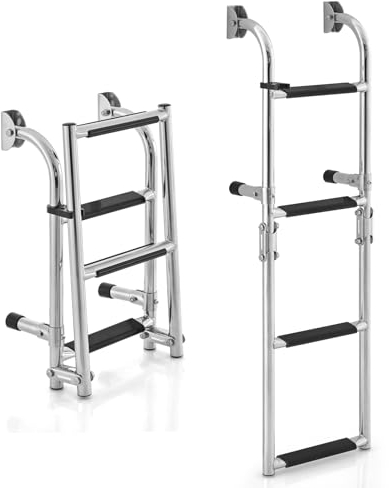 RELAX4LIFE Bootsleiter mit 4 Stufen, Poolleiter Klappbar, Badeleiter Edelstahl, Pontonleiter mit Rutschfesten Stufen, Tragkraft 200 kg, Schwimmbadleiter für Schwimmbad Deck Boot