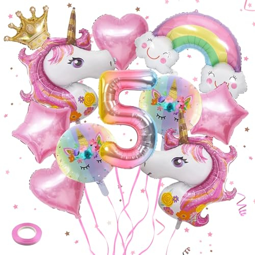 TZQFROCE Einhorn Luftballons 5 Jahre Einhorn Ballons Geburtstag 3D Einhorn Geburtstagsdeko Mädchen Regenbogen Deko Kindergeburtstag für Mädchen Geburtstags Festival