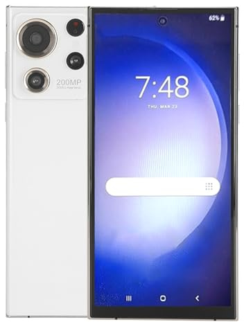 Topiky Smartphone, Schermo HD da 6,8 Pollici, 12 GB di, 256 GB di ROM, Face Unlock, Quad, per 10, con Batteria da 6800 MAh, per Supporto Multilingue (WHITE)