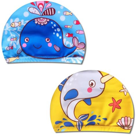 XBFOCNH cuffie piscina,cuffia piscina bambino,cuffia piscina bambina,Confezione da 2 cuffie da nuoto per bambini Cuffia da nuoto elasticizzata per ragazze da 1 a 8 anni