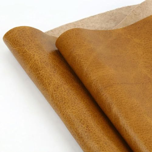 QIUMING Retro-Rindsleder, rohes Leder, Hellbraun, Sofa, Möbel, Verfärbung, Hauptschicht, Leinwandbindung, Öl, Wachs, echter Lederstoff