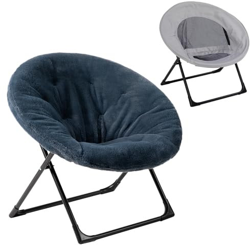 HollyHOME Klappsessel Rund Klappbar Sessel Wohnzimmer Schlafzimmer Relaxsessel Mondsessel Runder Loungesessel Ohrensessel Lesesessel Plüsch, Dunkelgrau