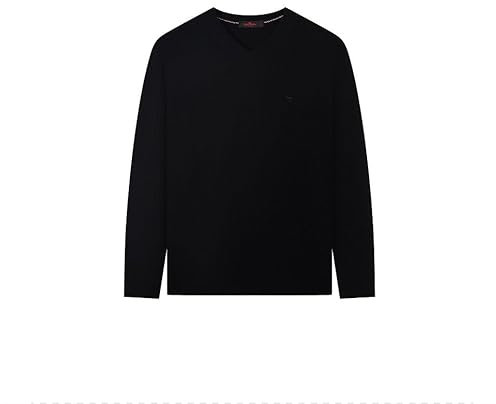 Boboyene Men's V-Neck Sweater Classic Knitted Jumpers, 100% Cotton Lightweight Knitted Long Sleeve Soft Warm Knitwear Pullover for Men Black