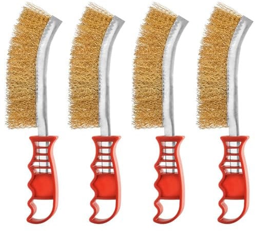 Wire Brush, 4 Pcs Wire Brushes For Cleaning, Steel Brushes For Cleaning Apply For Cleaning Of Wood, Masonry, Paint & Grime Removal, Grills, Tiles, Wood Wirebrushes (Red)