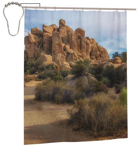 POLOKIMM Rideau de douche motif herbe de montagne, 152 cm x 183 cm, ensemble de rideau de douche avec crochets, rideau de douche amusant