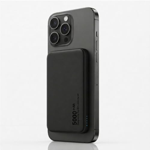 WYE 5000mAh Magnetic Wireless Power Bank, Slim MagCharge External Battery Pack with 20W PD Type-C Fast Charger Port, Pocket Battery Bank Charger for iPhone 16 15 14 13 Plus Pro Max - Black