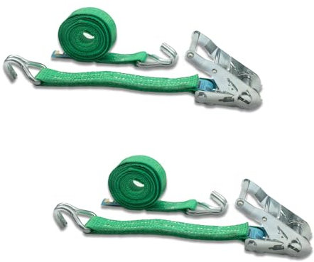 2er Set Spanngurt mit Ratsche und Profilhaken, DoZurr 2000, belastbar bis 1000 kg, 35 mm breit x 6 m lang, grün