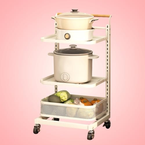Casseruola verticale per forno a microonde, scaffale con ampio ripiano bianco, 3 ripiani e 2 cestini