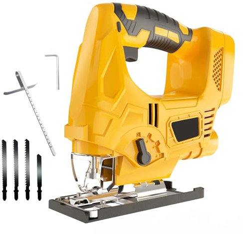 Cordless Jigsaw with 4 Orbital Settings,Compatible with Dewalt 20V Battery,45° Bevel Adjustment,with 4pcs Blades,for Cutting/Scraping/Sanding (No Battery)