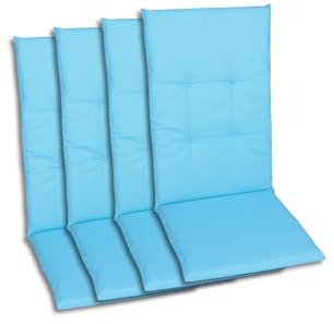 GO-DE Textil Bequeme und attraktive Polsterauflagen für Hochlehner-Gartenstühle (4er-Set, Uni Hellblau, Hochlehner)