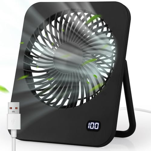 Geepen Ventilador Portatil USB Mini Ventilador de Mesa Potente 5 Velocidades 180° Ajustable Sobremesa Silencioso para la Oficina, Viaje (Negro)