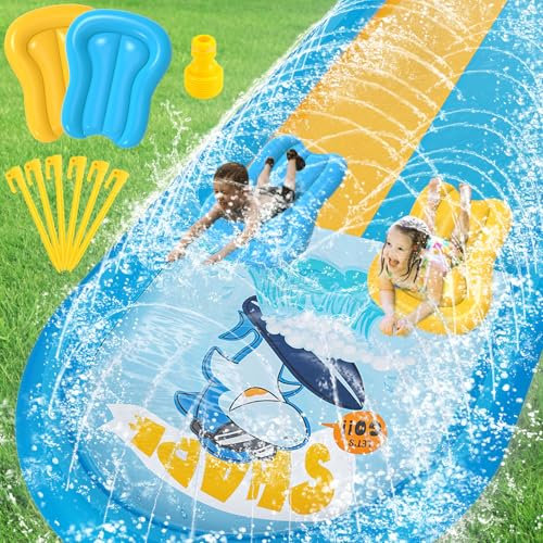 Charmofun 700cm/22.97in Scivolo ad Acqua Bambini, 1.8m Doppio Scivolo d'acqua con 2 Bodyboards, Scivolo Gonfiabile da Giardino, Giocattoli Estivi da Esterno Giardino Spiaggia per Bambini